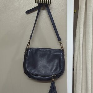 Leather Shoulder Bag Navy Blue